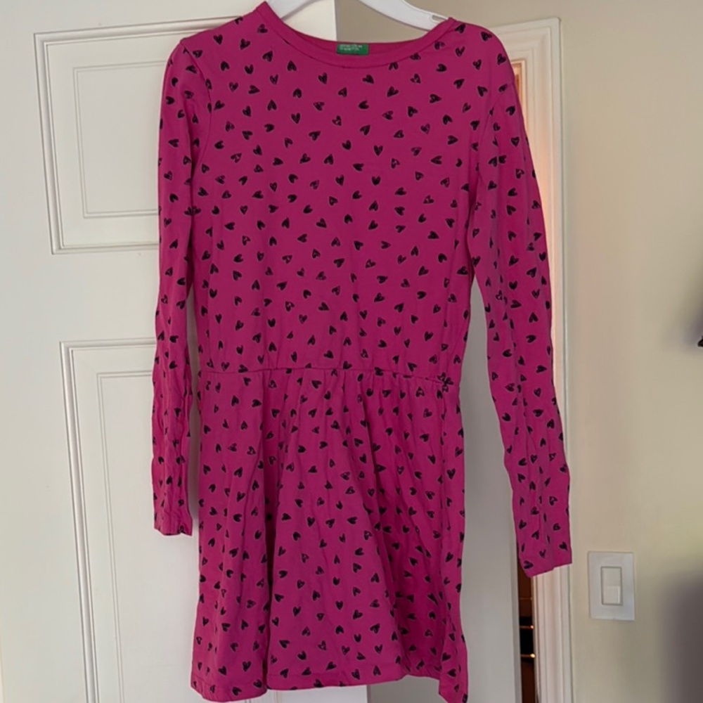 Pink Kids Dress with Black hearts